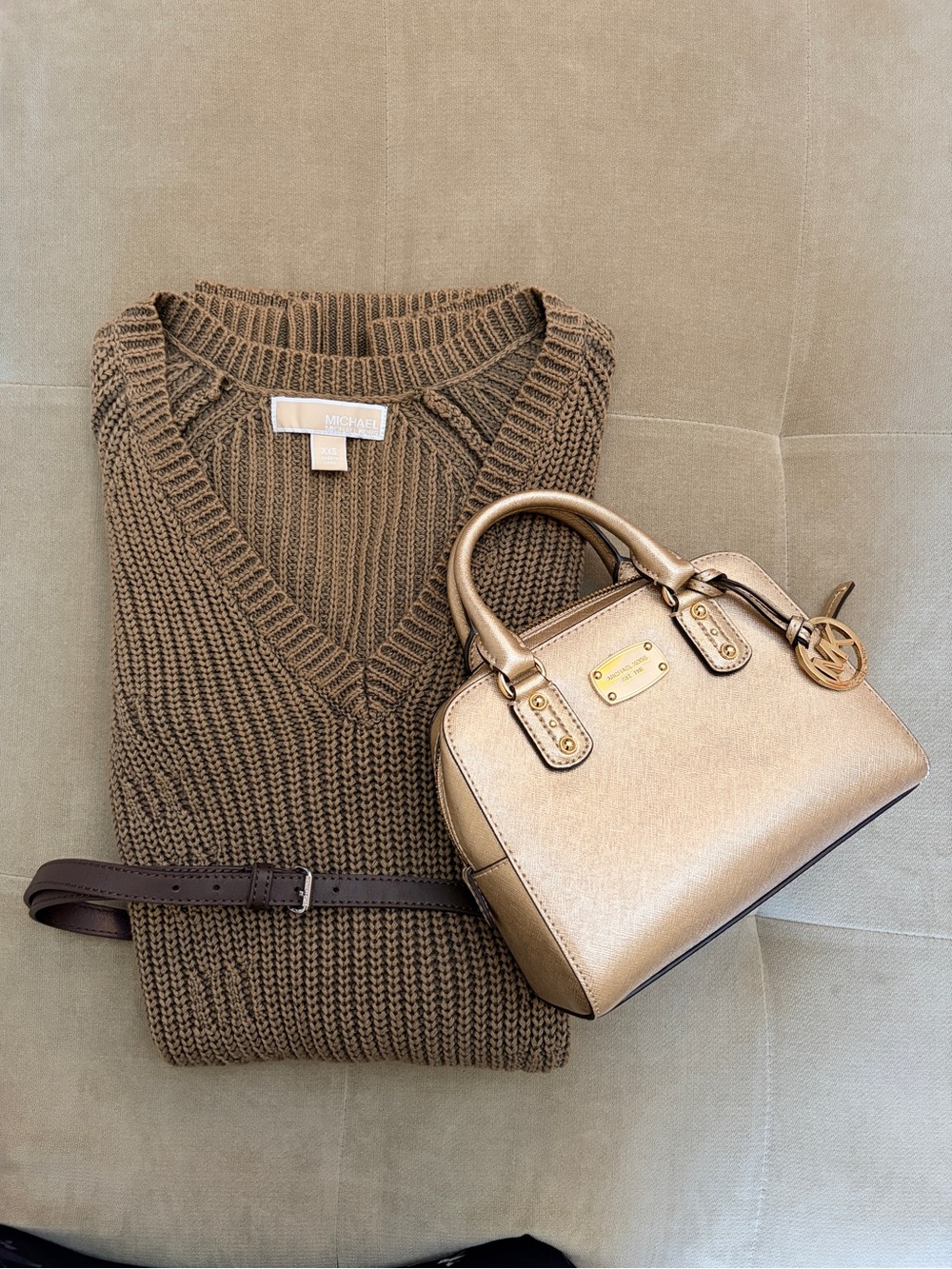 MICHAEL Michael Kors Olive Green V-Neck Chunky Knit Sweater